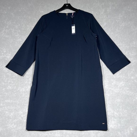 Tommy Hilfiger Dresses & Skirts - Tommy Hilfiger Shift Dress Women Large Navy Hardware Sleeve Knee Length NWT $98